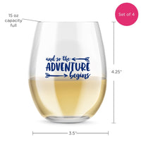Thumbnail for 15 oz. Stemless Wine Glass - Adventure Begins (Set of 4) Alternate Image 6, Kate Aspen | Glassware