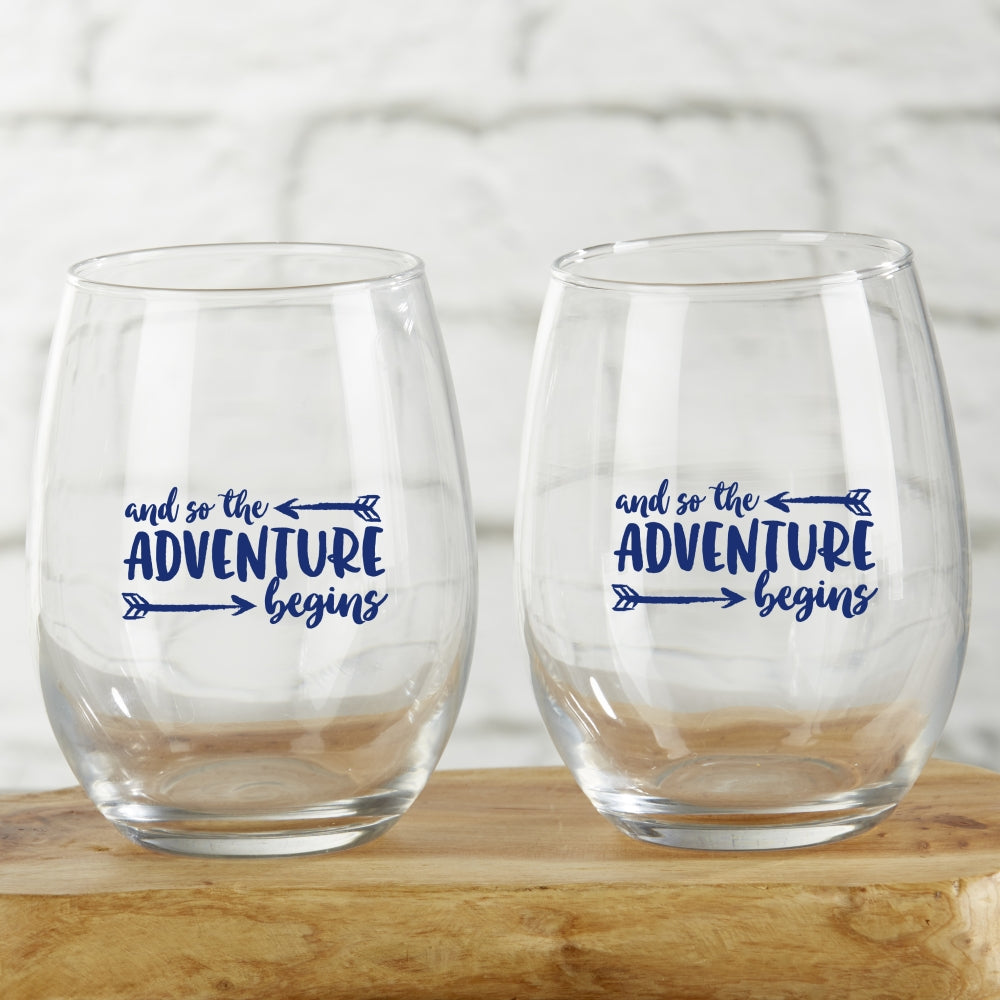 15 oz. Stemless Wine Glass - Adventure Begins (Set of 4) Alternate Image 7, Kate Aspen | Glassware