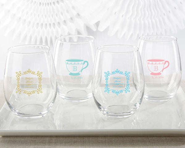 Personalized 15 oz. Stemless Wine Glass - Tea Time