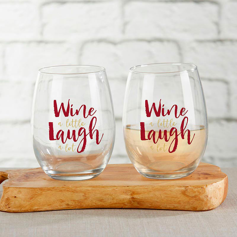 Wine A Little Laugh A Lot 15 oz. Stemless Wine Glass (Set of 4)
