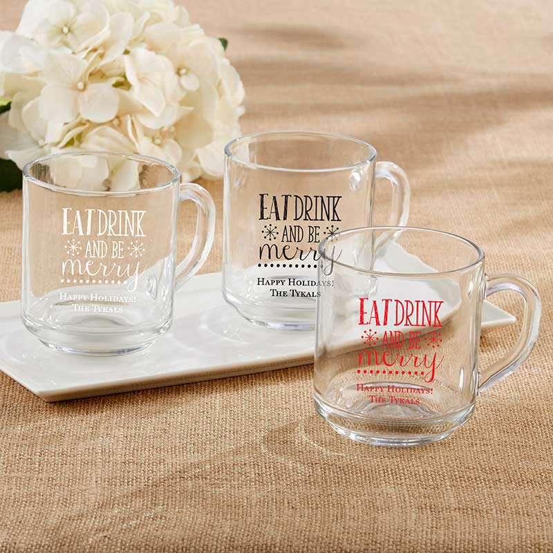 Personalized 10 oz. Glass Coffee Mug - Eat, Drink, and Be Merry