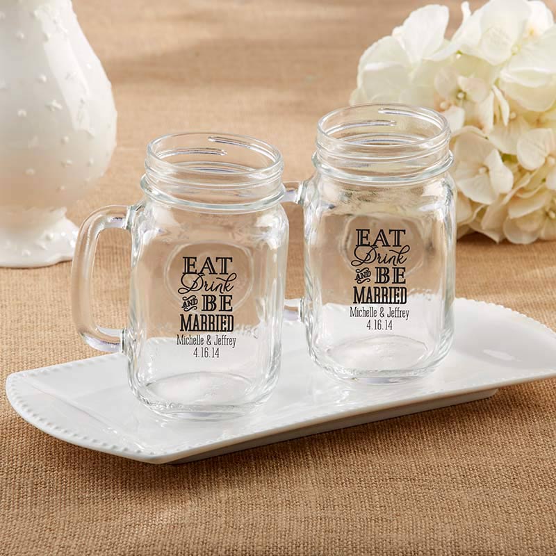 Personalized Printed Mason Mugs - Eat, Drink & Be Married - By Kate Aspen