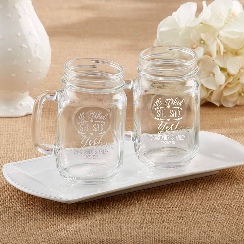 Personalized 16 oz. Mason Jar Mug - He Asked, She Said Yes