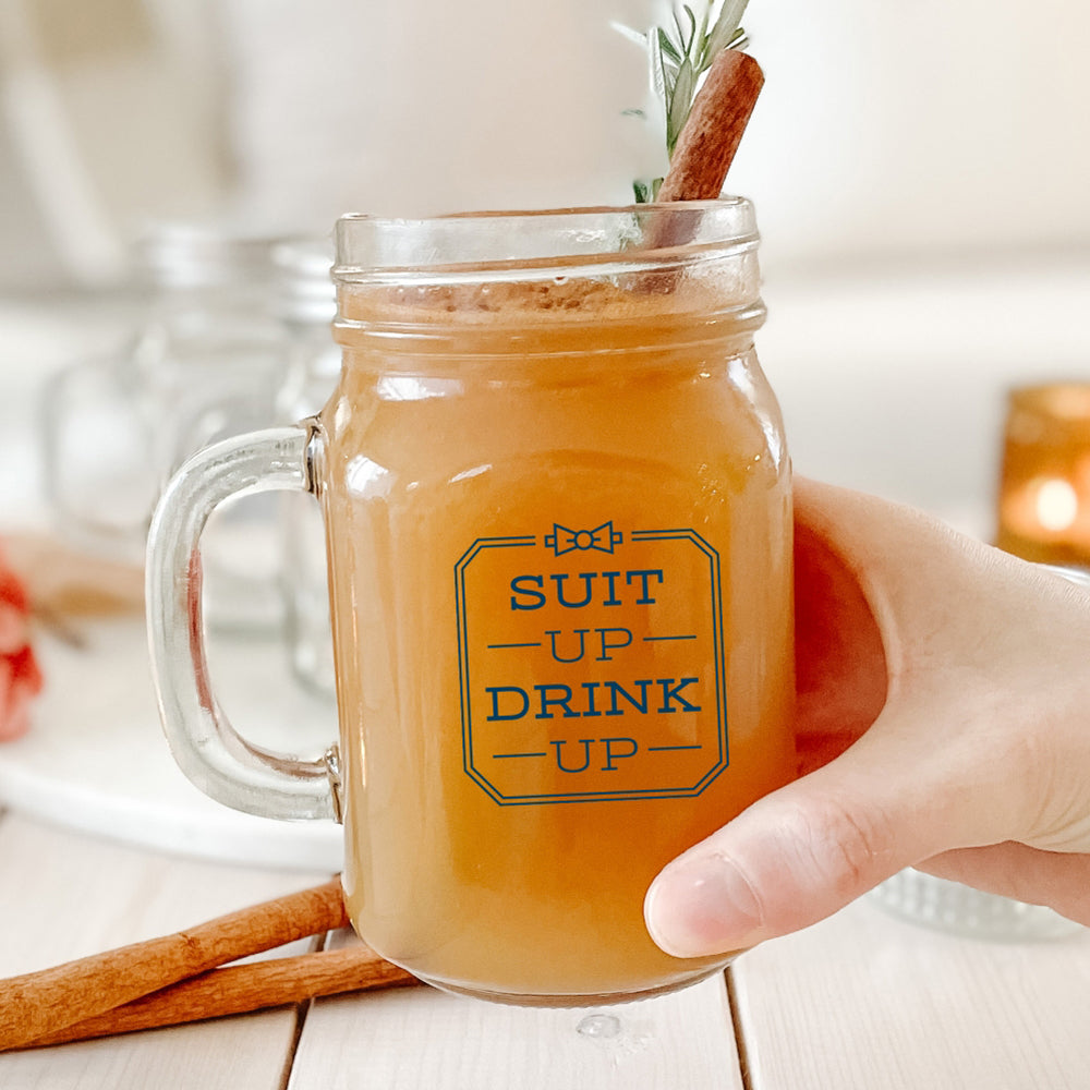 16 oz. Mason Jar Mug - Suit Up Drink Up (Set of 6)