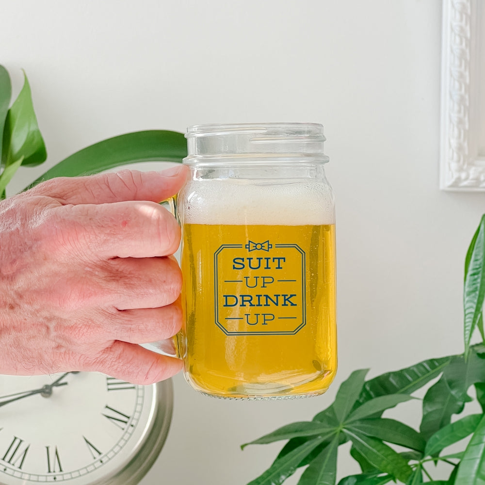 16 oz. Mason Jar Mug - Suit Up Drink Up (Set of 6)