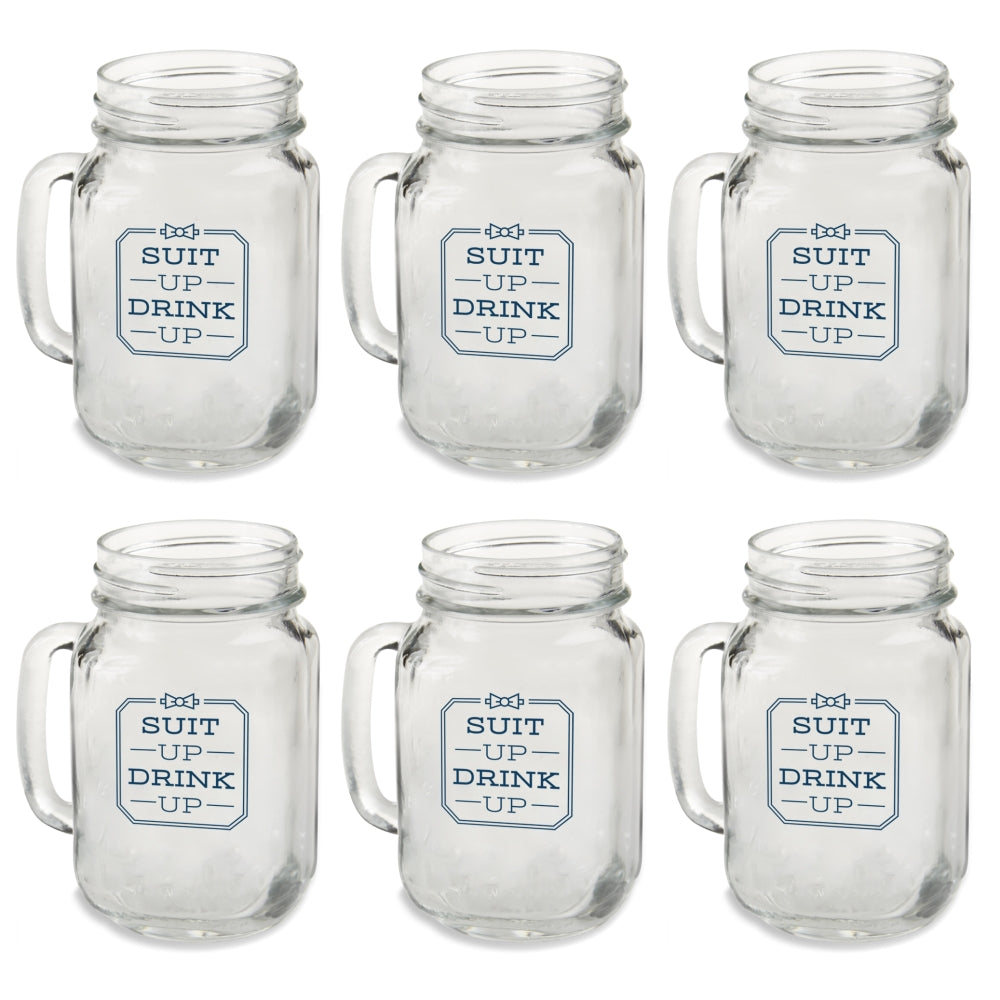 16 oz. Mason Jar Mug - Suit Up Drink Up (Set of 6)