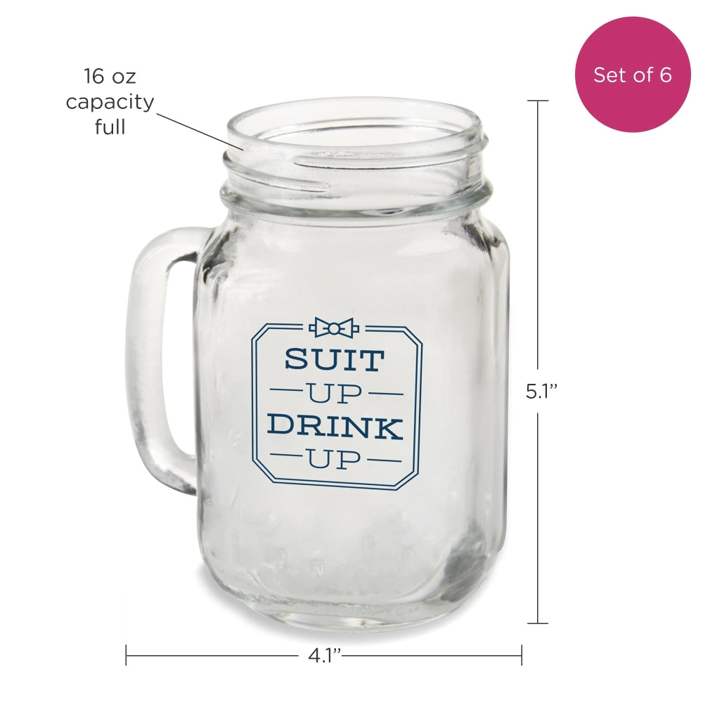 16 oz. Mason Jar Mug - Suit Up Drink Up (Set of 6)