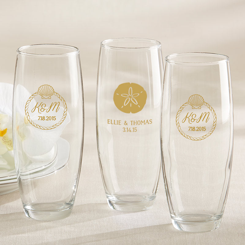 Personalized 9 oz. Stemless Champagne Glass - Beach Tides