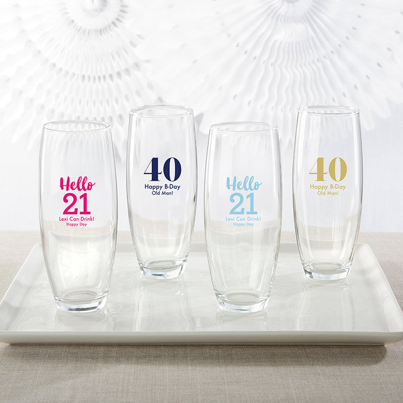 Personalized 9 oz. Stemless Champagne Glass - Milestone Birthday
