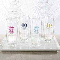 Thumbnail for Personalized 9 oz. Stemless Champagne Glass - Milestone Birthday