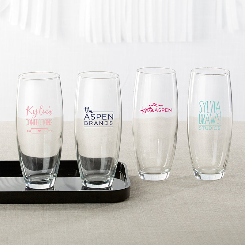 Personalized 9 oz. Stemless Champagne Glass - Custom Design Main Image, Kate Aspen | Champagne Flutes