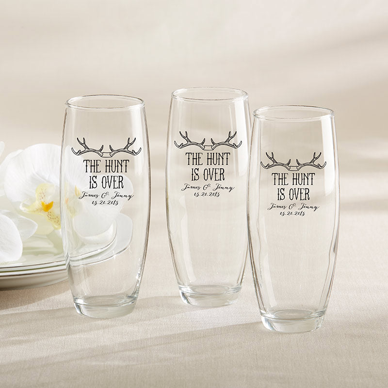 Personalized 9 oz. Stemless Champagne Glass - The Hunt Is Over