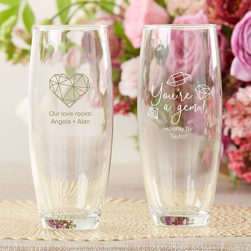 Personalized 9 oz. Stemless Champagne Glass - Wedding