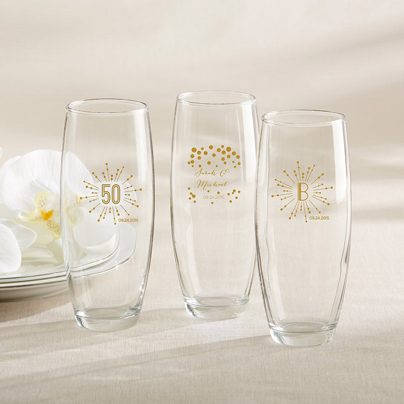 Personalized 9 oz. Stemless Champagne Glass - Milestone Gold