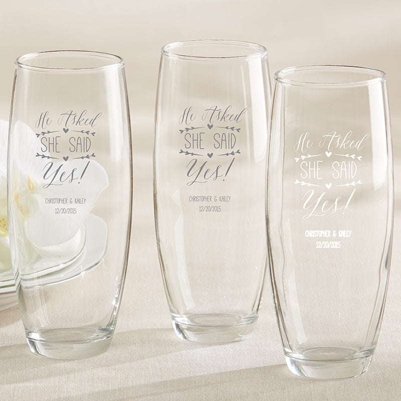Personalized 9 oz. Stemless Champagne Glass - He Asked, She Said Yes