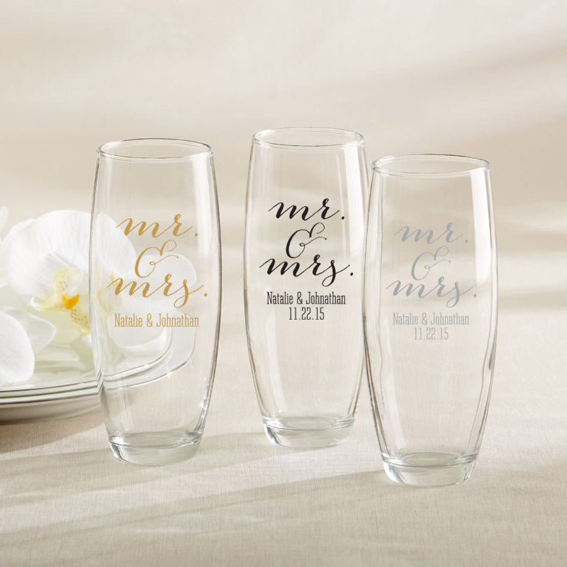 Personalized 9 oz. Stemless Champagne Glass - Mr. & Mrs.