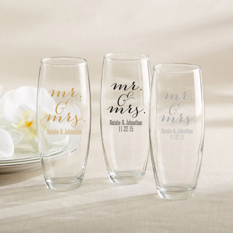 Stemless Personalized Wedding Champagne Flute Glass Set of 2