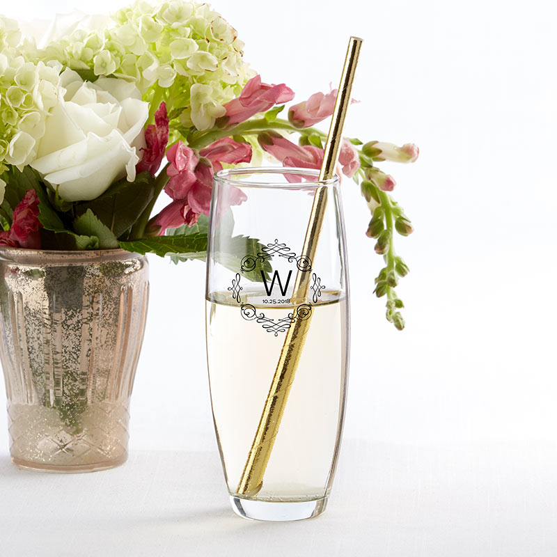 Personalized 9 oz. Stemless Champagne Glass - Modern Romance