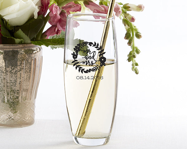 Personalized 9 oz. Stemless Champagne Glass - Romantic Garden