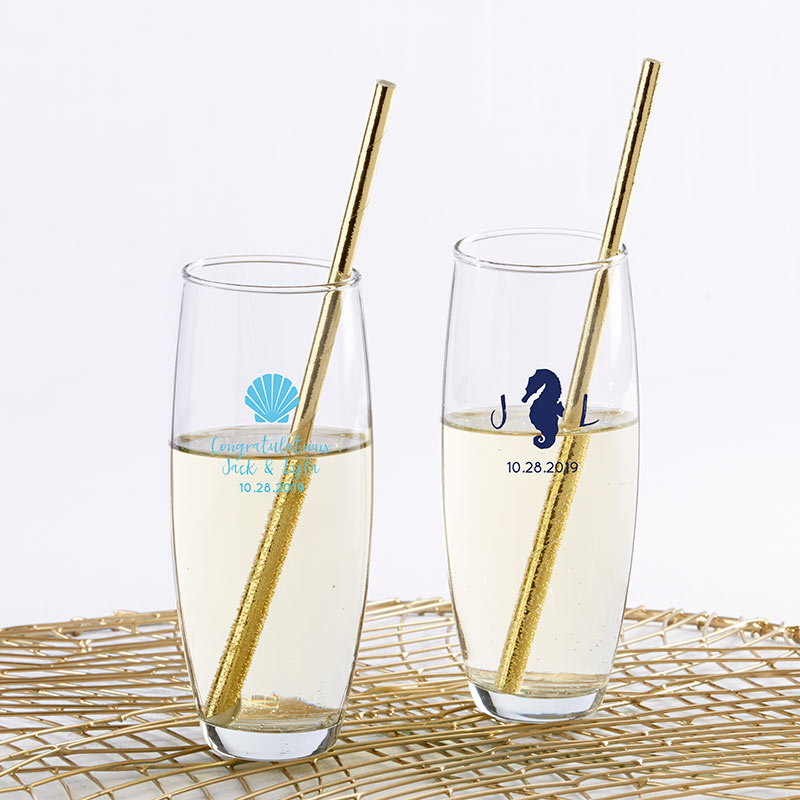 Personalized 9 oz. Stemless Champagne Glass - Seaside Escape