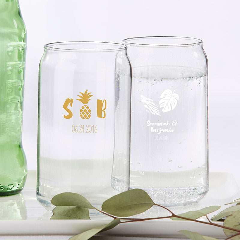 Personalized 16 oz. Can Glass - Pineapples & Palms
