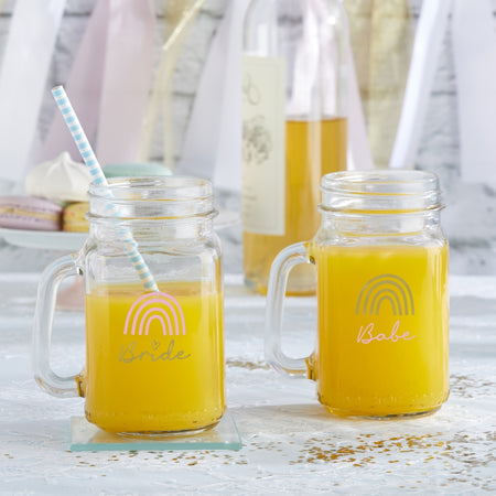 12 oz. Mason Jar Mug with Lid - Boho Rainbow Bride & Babe (Set of 6) Alternate Image 2, Kate Aspen | Glassware