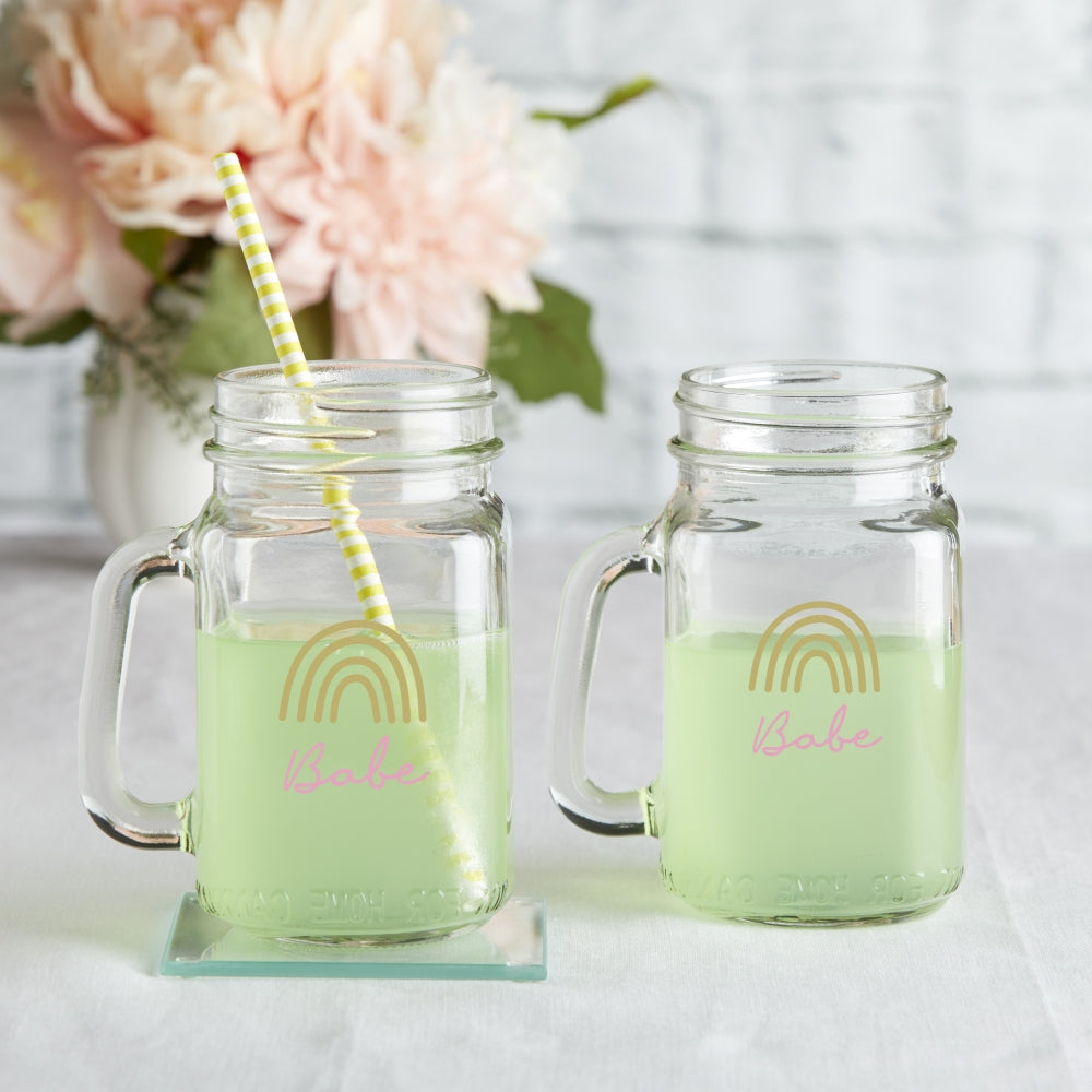 12 oz. Mason Jar Mug with Lid - Boho Rainbow Babe (Set of 6) Alternate Image 3, Kate Aspen | Glassware
