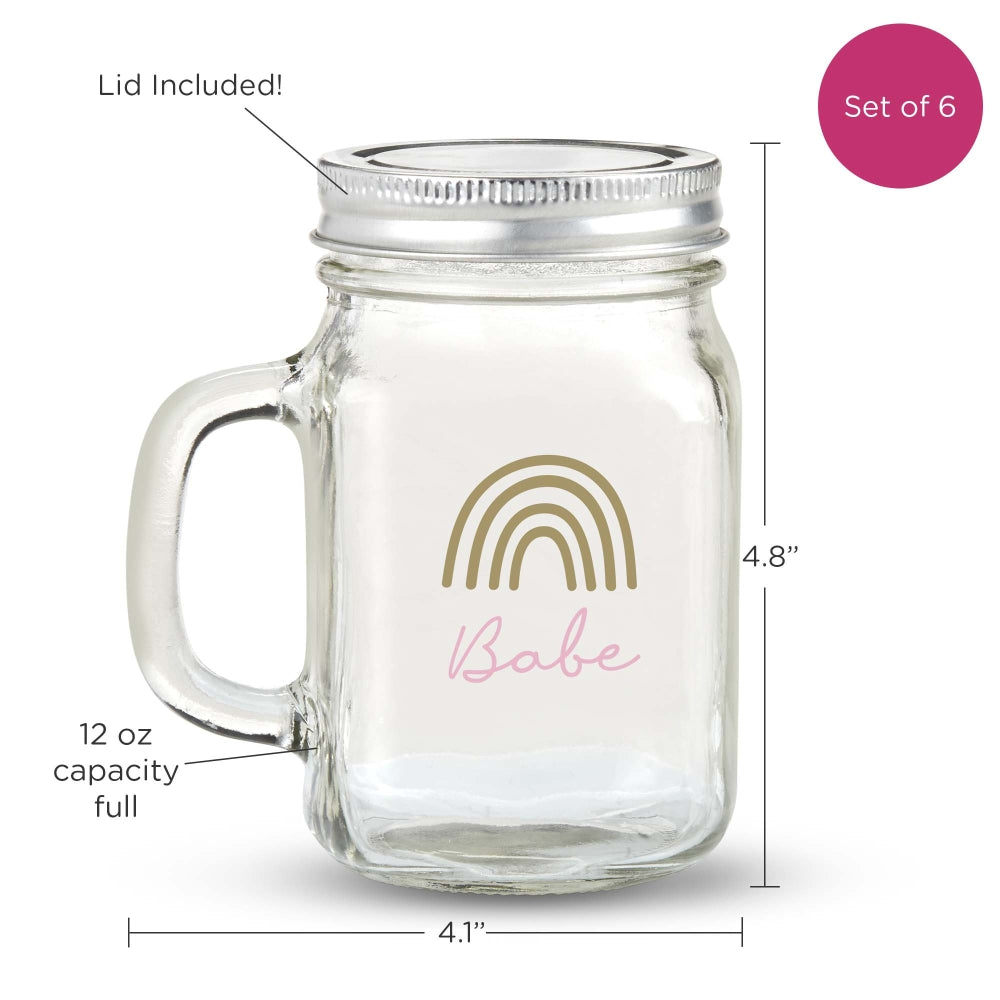 12 oz. Mason Jar Mug with Lid - Boho Rainbow Bride & Babe (Set of 6) | Kate Aspen