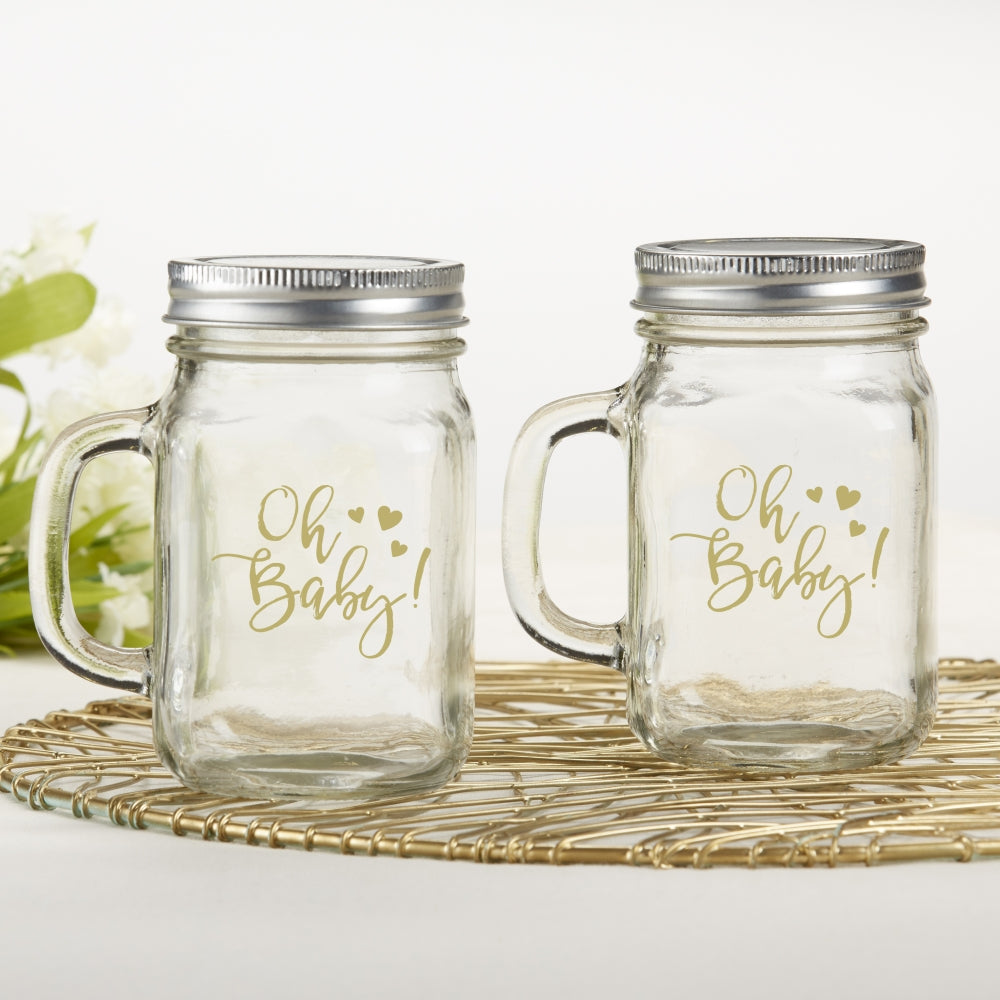  Kate Aspen Personalized 16 oz. Mason Jar Mug - 204pcs/Pink -  Drinking Glasses and DIY Favor Decor for Baby Shower Party with Customized  Designs Text Lines : Home & Kitchen