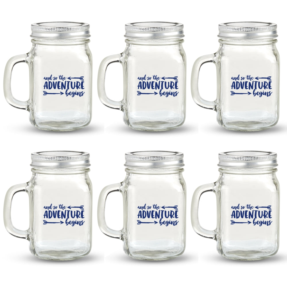 12 oz. Mason Jar Mug with Lid - Adventure Begins (Set of 6)