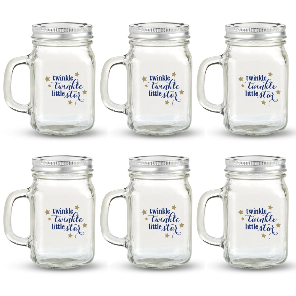12 oz. Mason Jar Mug with Lid - Twinkle Twinkle (Set of 6) Alternate Image 5, Kate Aspen | Glassware