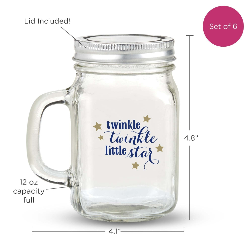12 oz. Mason Jar Mug with Lid - Twinkle Twinkle (Set of 6) Alternate Image 6, Kate Aspen | Glassware