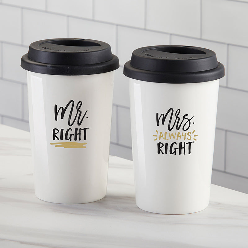 Mr. Right & Mrs. Always Right 15 oz. Ceramic Travel Mug (Set of 2)