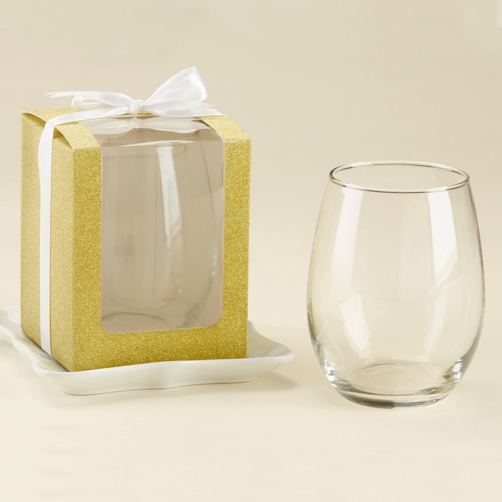 Gold 15 oz. Glassware Gift Box with Ribbon (Set of 20) Main Image, Kate Aspen | Glassware Gift Box