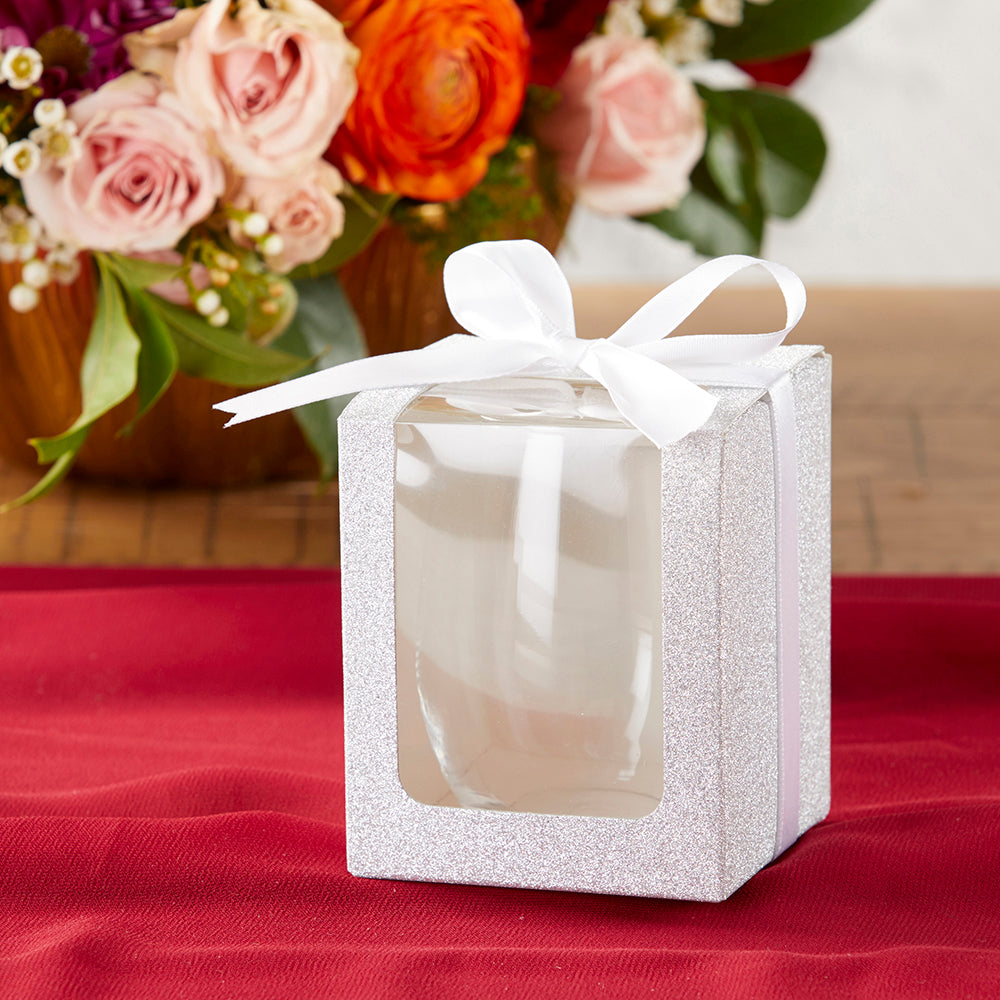 Silver 9 oz. Glassware Gift Box with Ribbon (Set of 20) Main Image, Kate Aspen | Glassware Gift Box