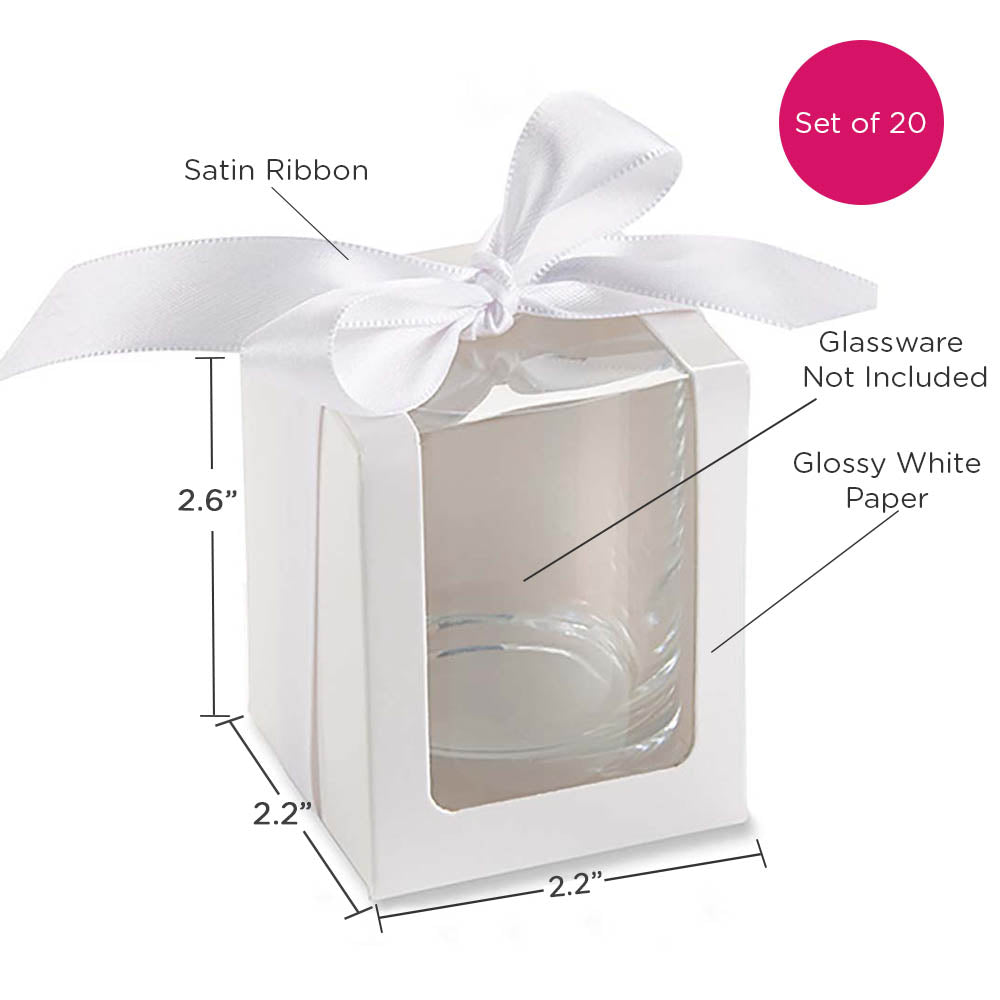 White 2 oz. Shot Glass/Votive Holder Gift Box with Ribbon (Set of 20) Alternate Image 5, Kate Aspen | Glassware Gift Box