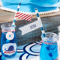 Thumbnail for Personalized Party Straw Flags - Kate's Nautical Birthday Collection