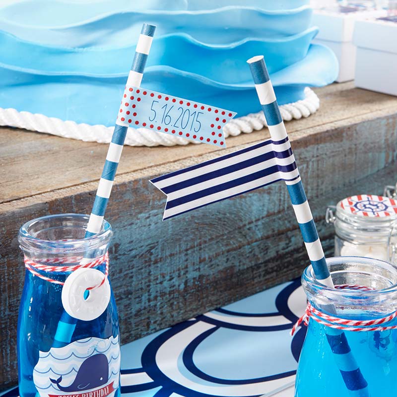 Personalized Party Straw Flags - Kate's Nautical Birthday Collection