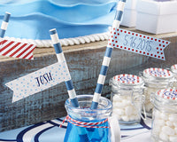 Thumbnail for Personalized Party Straw Flags - Kate's Nautical Birthday Collection