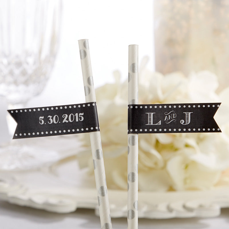 Personalized Party Straw Flags - Chalk