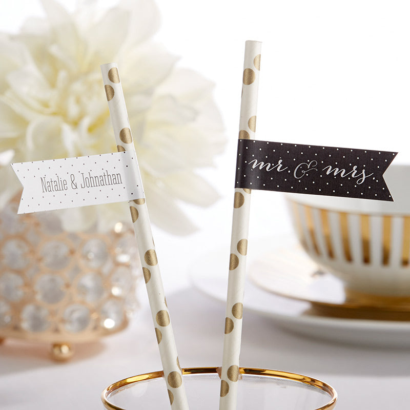 Personalized Party Straw Flags - Mr. & Mrs.
