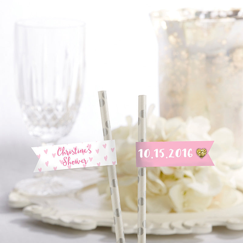 Personalized Party Straw Flags - Sweet Heart