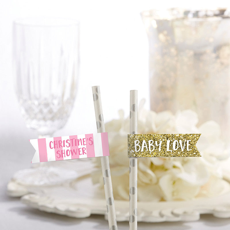 Personalized Party Straw Flags - Baby Love