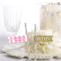 Thumbnail for Personalized Party Straw Flags - Baby Love