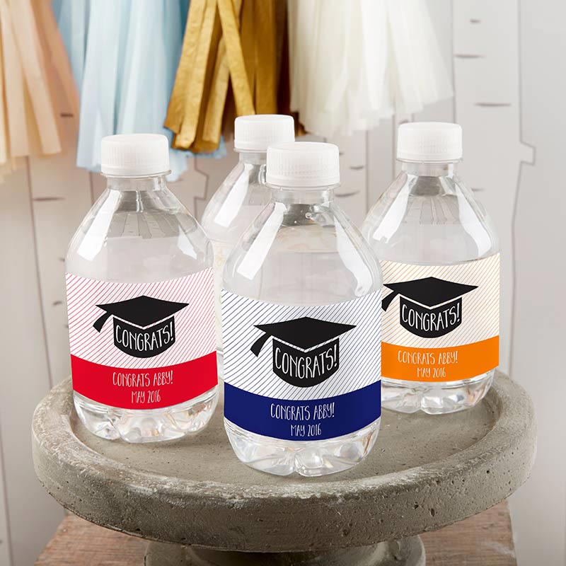 Personalized Water Bottle Labels - Congrats Graduation Cap Main Image, Kate Aspen | Water Bottle Labels