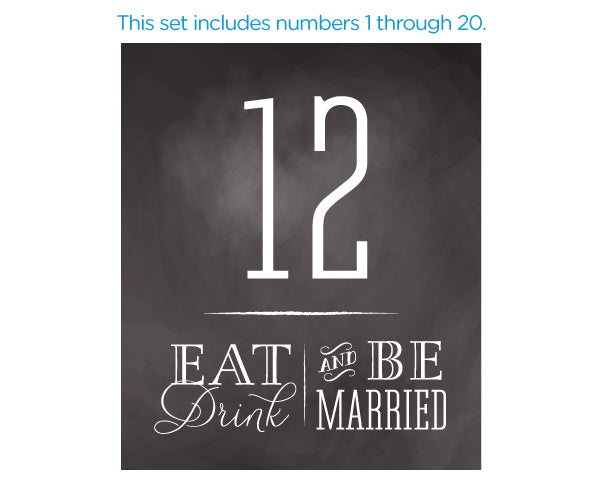Wine Label Table Numbers - Eat Drink be Married (1-20)