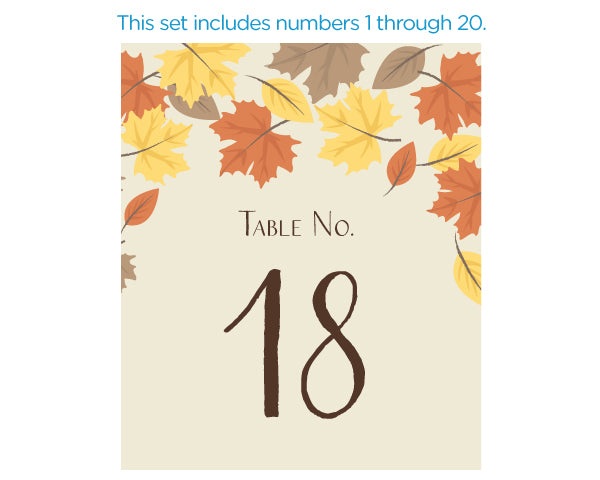 Wine Label Table Numbers - Fall Leaves (1-20)