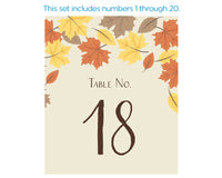Thumbnail for Wine Label Table Numbers - Fall Leaves (1-20)