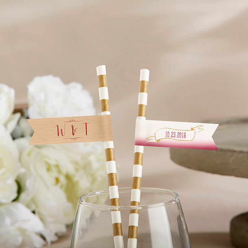 Personalized Party Straw Flags - Vineyard