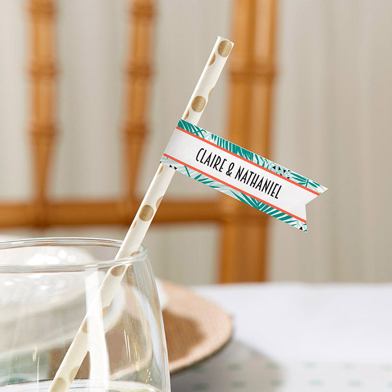 Personalized Party Straw Flags - Tropical Chic
